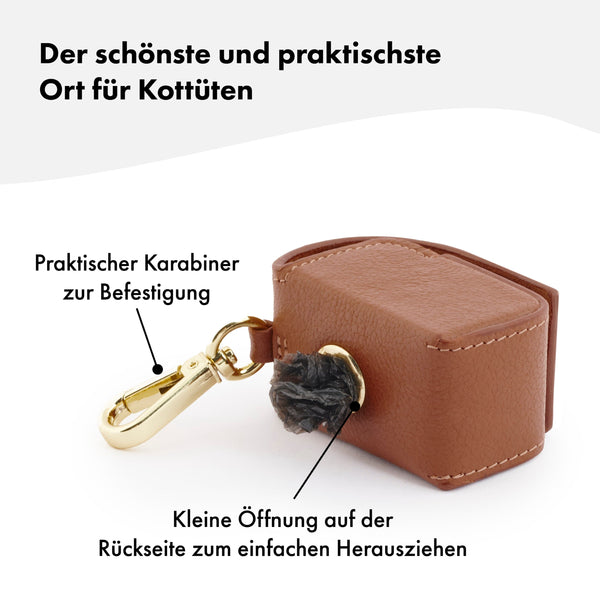 Praktischer Kotbeutelspender aus echtem Leder für Hundekotbeutel - hochwertiges Accessoire für Spaziergänge in Braun