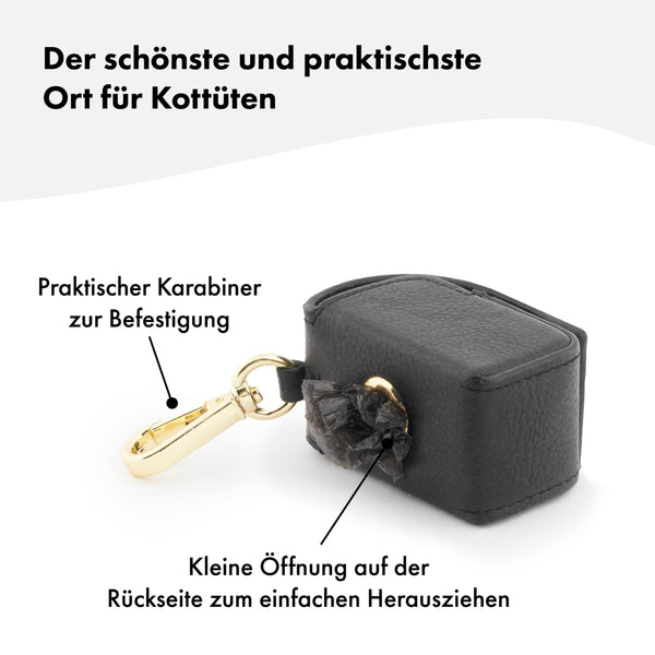 Praktischer Kotbeutelspender aus echtem Leder für Hundekotbeutel - hochwertiges Accessoire für Spaziergänge in Schwarz